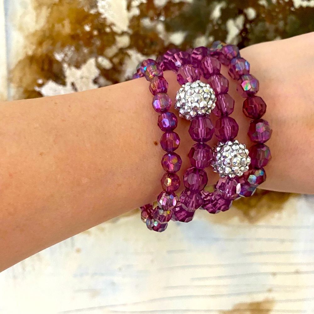 Purple thick chunky beaded bracelet set